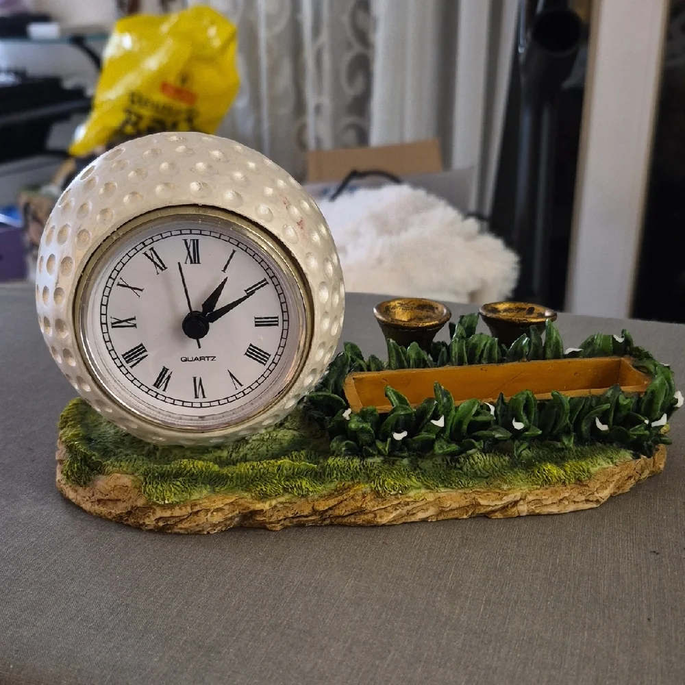 Vintage Golf Ball Clock, Pen & Business Card Holder Desk Decor